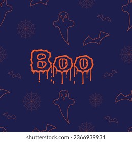 Seamless pattern with ghosts, bats and cobwebs for Halloween. Vector.	
