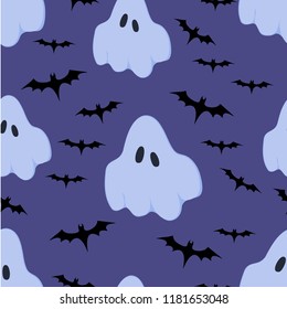 
Seamless pattern with ghosts and bats, Halloween themes