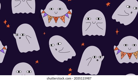 Seamless pattern with ghosts. Cute halloween background