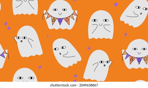 Seamless pattern with ghosts. Cute halloween background