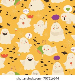 Seamless pattern ghosts emoticon halloween