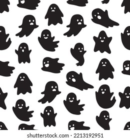 Seamless pattern with ghosts. Halloween pattern for different designs. Transparent background with black ghosts silhouettes