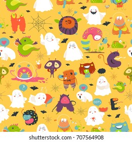 Seamless pattern ghosts and monsters halloween