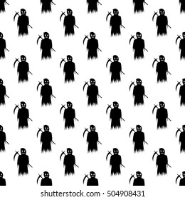 Seamless pattern of ghosts on black background.