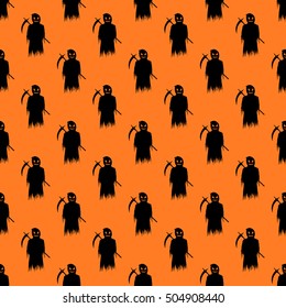 Seamless pattern of ghosts on black background.