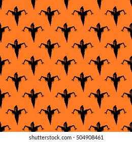 Seamless pattern of ghosts on black background.