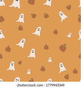 seamless pattern with ghosts and pumpkins for halloween