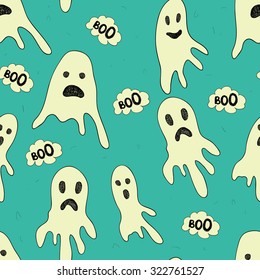 Seamless pattern with ghosts. Vector background for Halloween. Flying monsters.