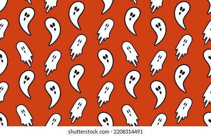 Seamless pattern with ghosts. Wallpaper with simple spooky characters or scary ghostly monsters. Repeat print background. The Halloween pattern design. Cartoon wrap paper.