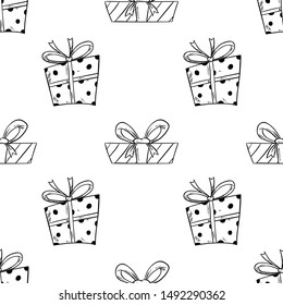 Seamless Pattern of Gift Box for Birthday With Hand Drawn Style