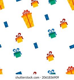 Seamless pattern of gift box different shapes Happy New Year set illustration isolated on white background. Vector art