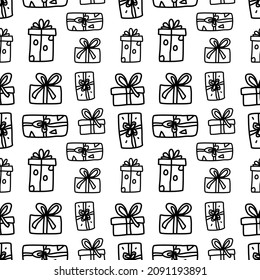 seamless pattern of gift box in doodle style