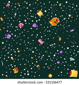 seamless pattern gift box for holiday presents with ribbons and bows, christmas background, happy birthday or xmas vector illustration