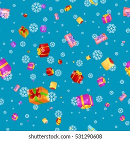 seamless pattern gift box for holiday presents with ribbons and bows, christmas background, happy birthday or xmas vector illustration