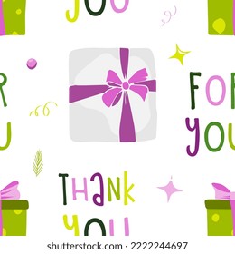 Seamless pattern gift box Illustrations. Simple cute style. Universal colors. Suitable for any holiday, event, celebration.