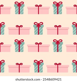 Seamless pattern with gift boxes background Vector Image, pastal color