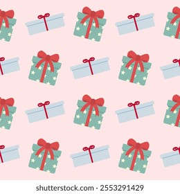 Seamless pattern with gift boxes background Vector Image, pastal color.