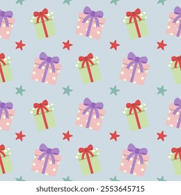 Seamless pattern with gift boxes background Vector Image, pastal color.