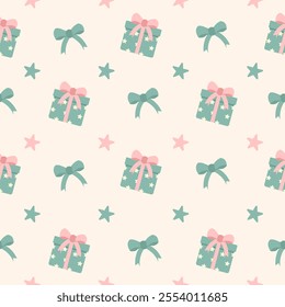 Seamless pattern with gift boxes background Vector Image, pastal color