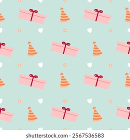 Seamless pattern with gift boxes background Vector Image, pastel color.