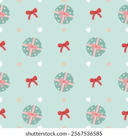 Seamless pattern with gift boxes background Vector Image, pastel color.