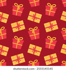 Seamless pattern with gift boxes. Christmas or Birthday present. Flat vector illustration