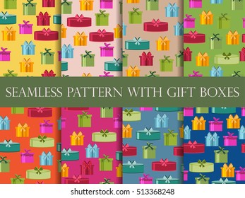 Seamless pattern with gift boxes. Seamless pattern with Christmas presents. Vector illustration.