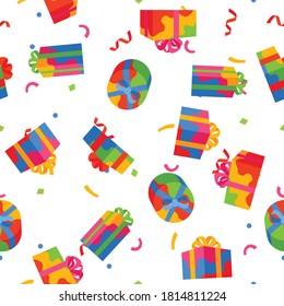Seamless pattern with gift boxes. Colorful presents for celebration, discounts or promotions.