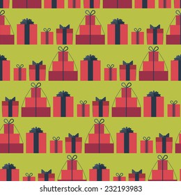 Seamless pattern with gift boxes in the flat style. Different gift boxes with bows