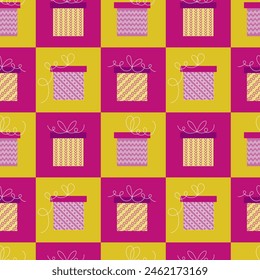 Seamless pattern of gift boxes. Flat vector illustration