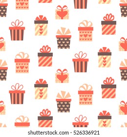Seamless Pattern with Gift Boxes, flat style, vector illustration, can be used for wallpaper, wrapping paper, online store backdrop, greeting cards