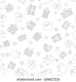 Seamless pattern of gift boxes, gray on white