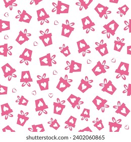seamless pattern with gift boxes and hearts.