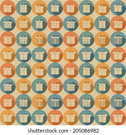 Seamless pattern of gift boxes icons. Vector illustration, EPS 8.