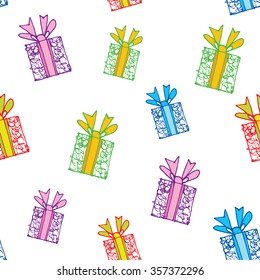Seamless pattern of gift boxes, Isolated on white background