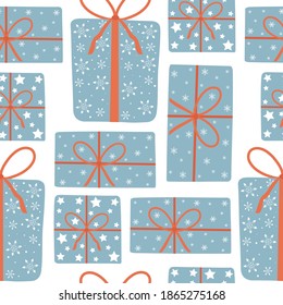 Seamless pattern gift boxes for New year Christmas vector illustration