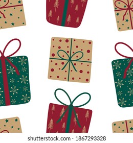 Seamless pattern gift boxes for New year Christmas vector illustration