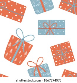 Seamless pattern gift boxes for New year Christmas vector illustration
