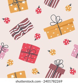 Seamless pattern of gift boxes for New Year and Christmas