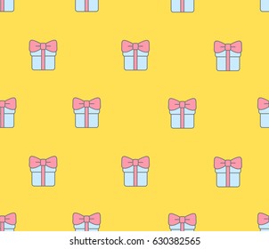 Seamless pattern with gift boxes on yellow background