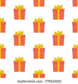 Seamless pattern with gift boxes on white background. Vector illustration
