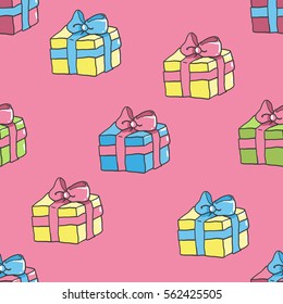 Seamless pattern with gift boxes, paper wrap