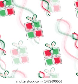 seamless pattern with gift boxes in red and green colors vector