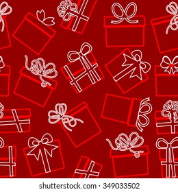 Seamless pattern with gift boxes with ribbons and bows