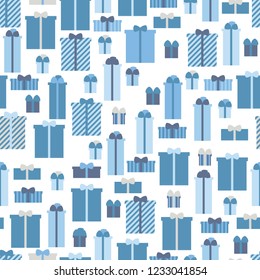 seamless pattern of gift boxes. shades of blue. flat