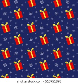 Seamless pattern of gift boxes and snowflakes