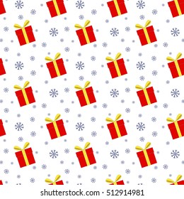 Seamless pattern of gift boxes and snowflakes
