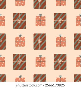 seamless pattern with gift boxes for valentines day, flat vector illustration, perfect for your holiday background, textile, greeting card, wrapping