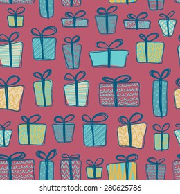 Seamless pattern with gift boxes. Vector illustration.
