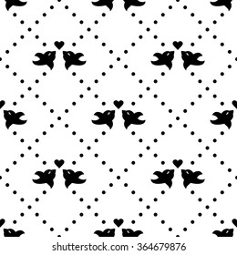 Seamless pattern with gift boxes for web, print, wallpaper, wrapping, scrapbooking, textile, background for invitation card or holiday decor. Black elements on white.